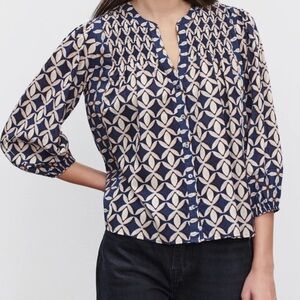 Navy and Cream Geometric Women's Top